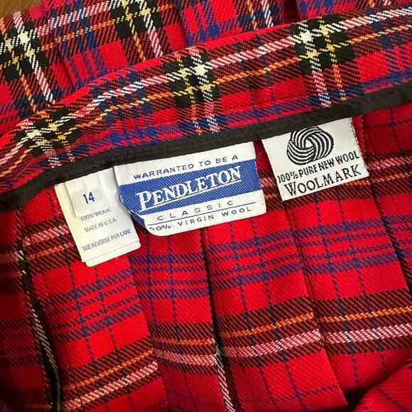 Vintage Pendleton Skirt Wool Pleated Plaid Red Black School Girl  Midi 14 - Picture 3 of 4
